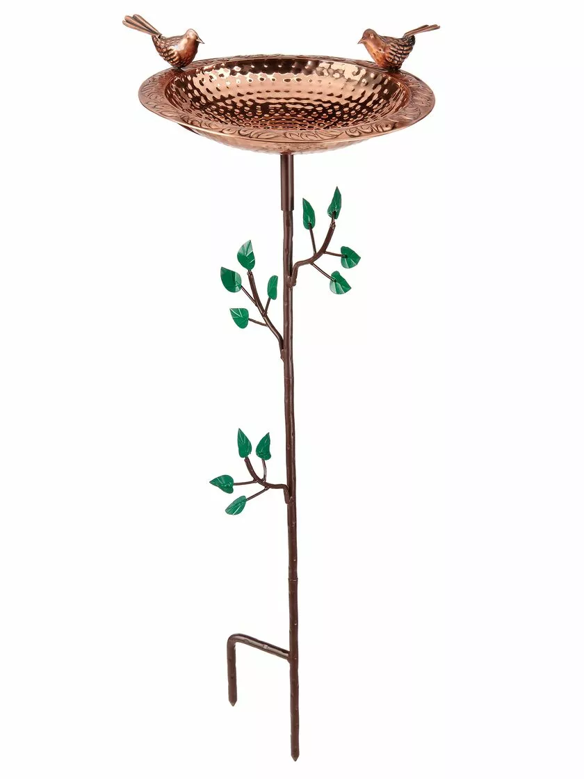 GSC Pure Copper Bird Bath With Two Copper Birds And Tree Multipronged Garden Pole - Image 4