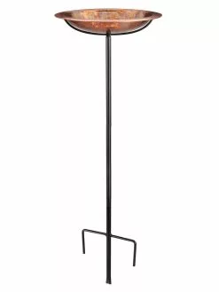 GSC Pure Copper Bird Bath With Hand-Applied Fired Finish And Multipronged Garden Pole