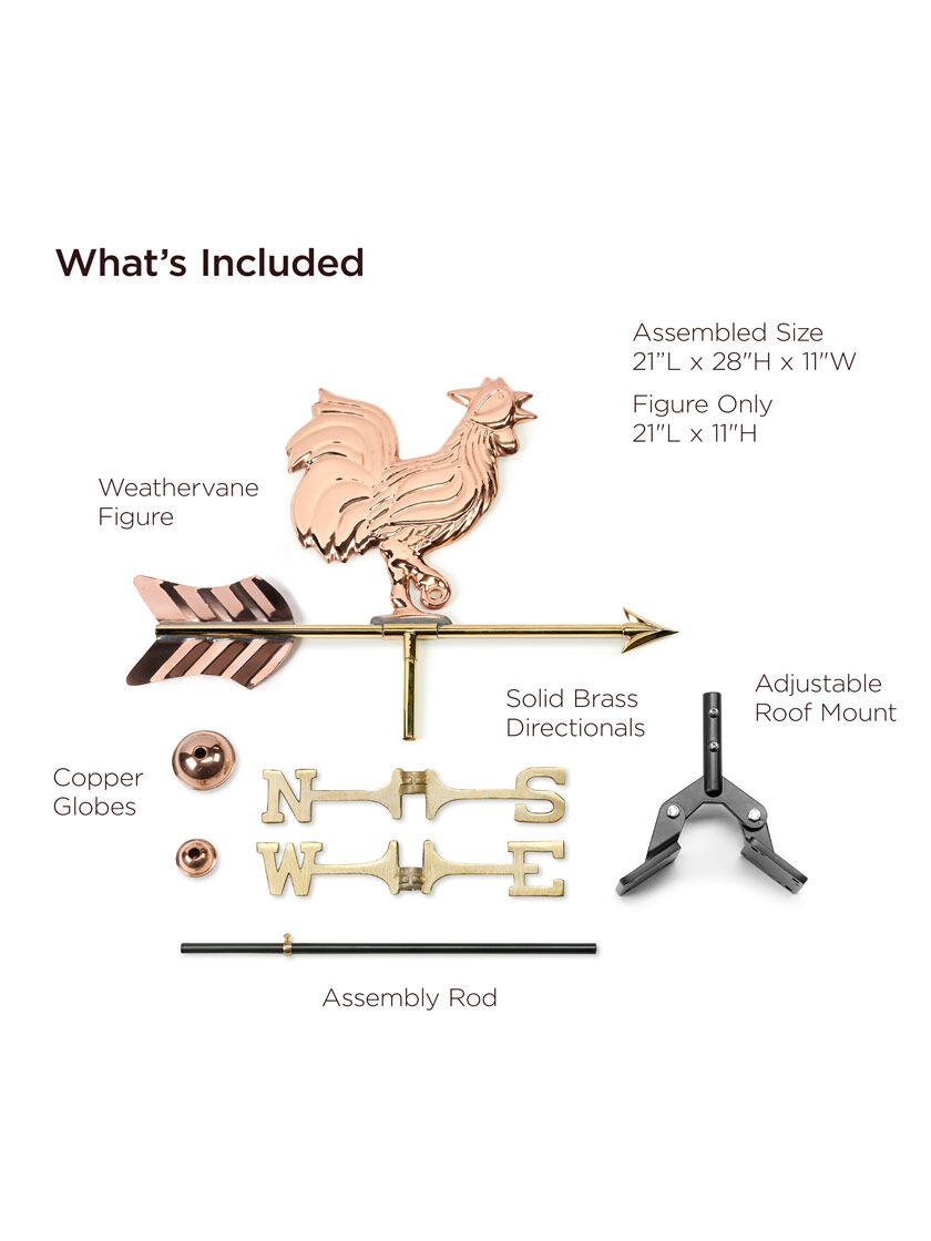 GSC Rooster Cottage Copper Weathervane With Roof Mount - Image 4