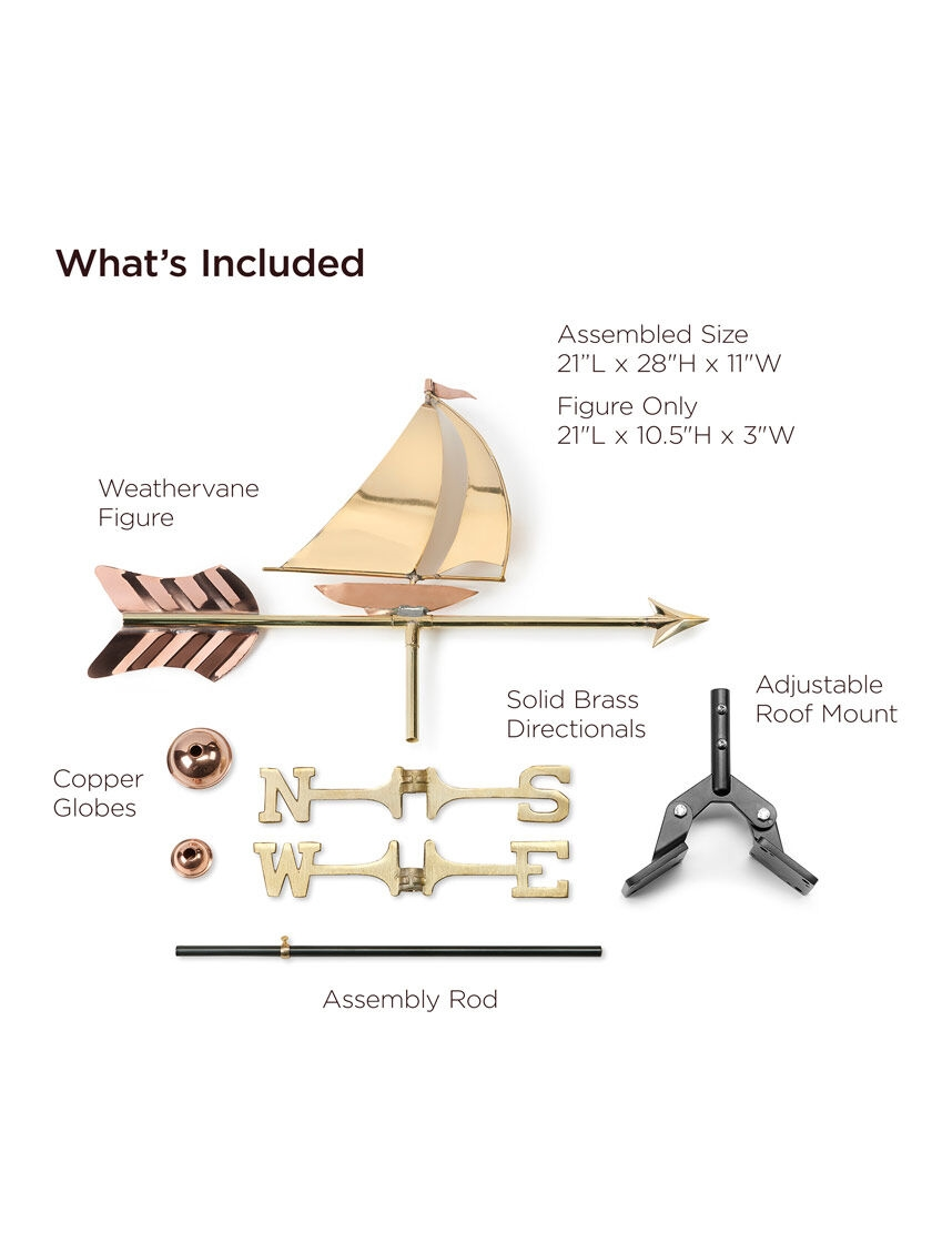 GSC Sailboat Cottage Copper Weathervane With Roof Mount - Image 3