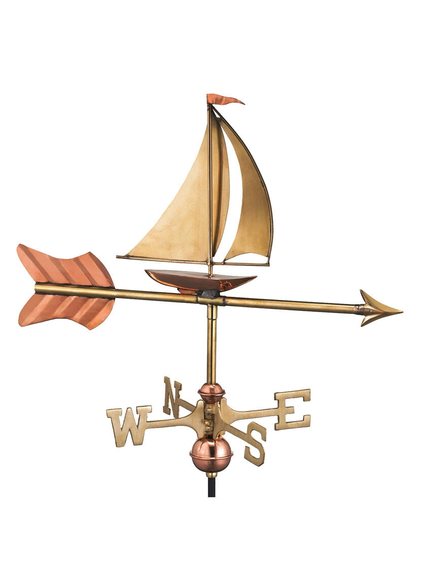 GSC Sailboat Garden Copper Weathervane With Pole