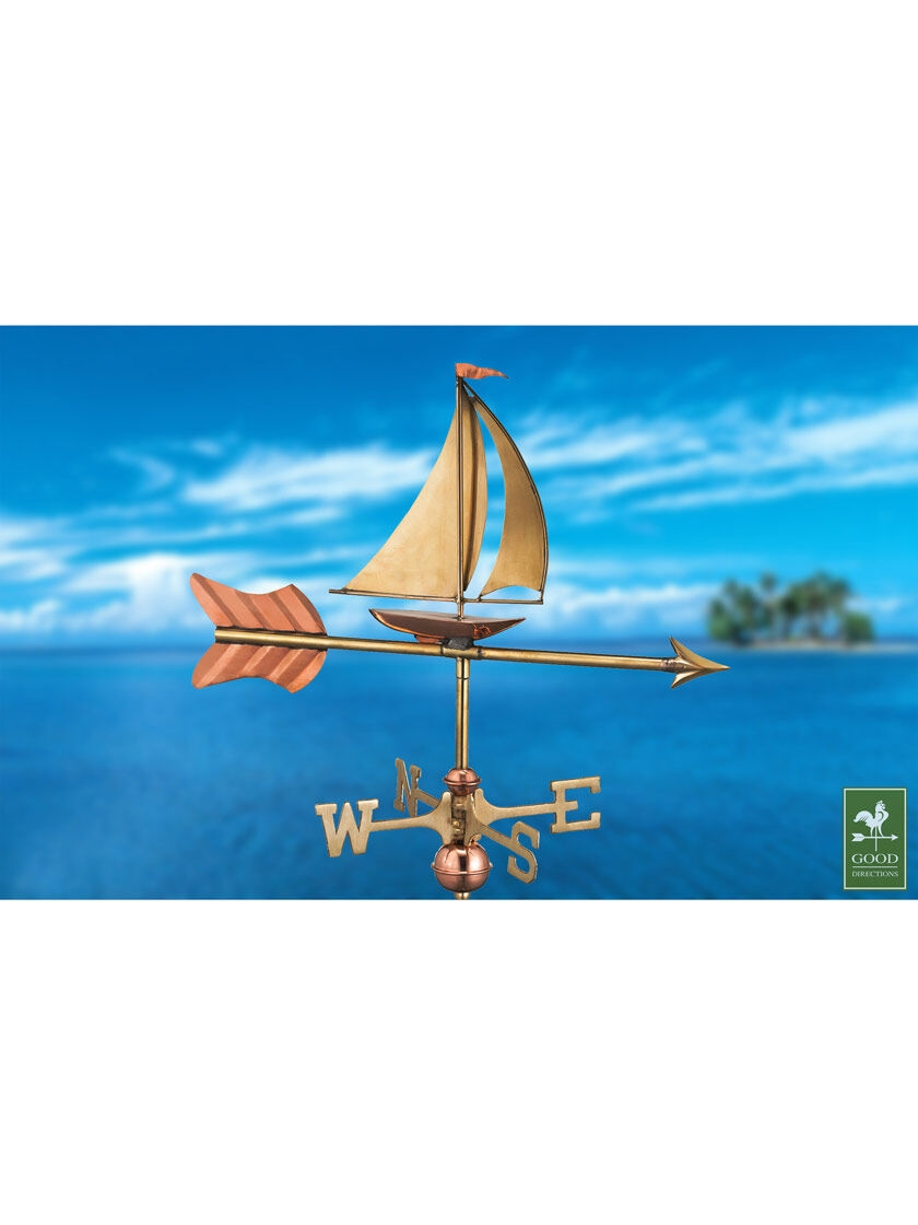 GSC Sailboat Cottage Copper Weathervane With Roof Mount