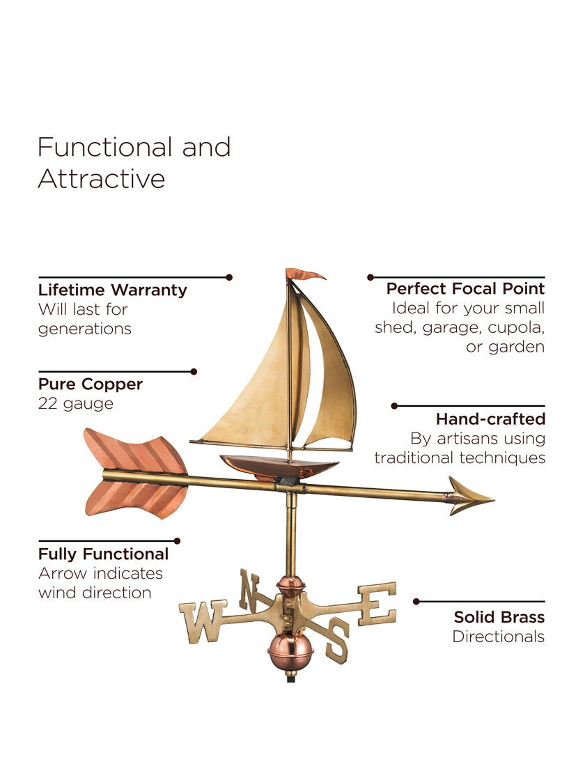 GSC Sailboat Garden Copper Weathervane With Pole - Image 2