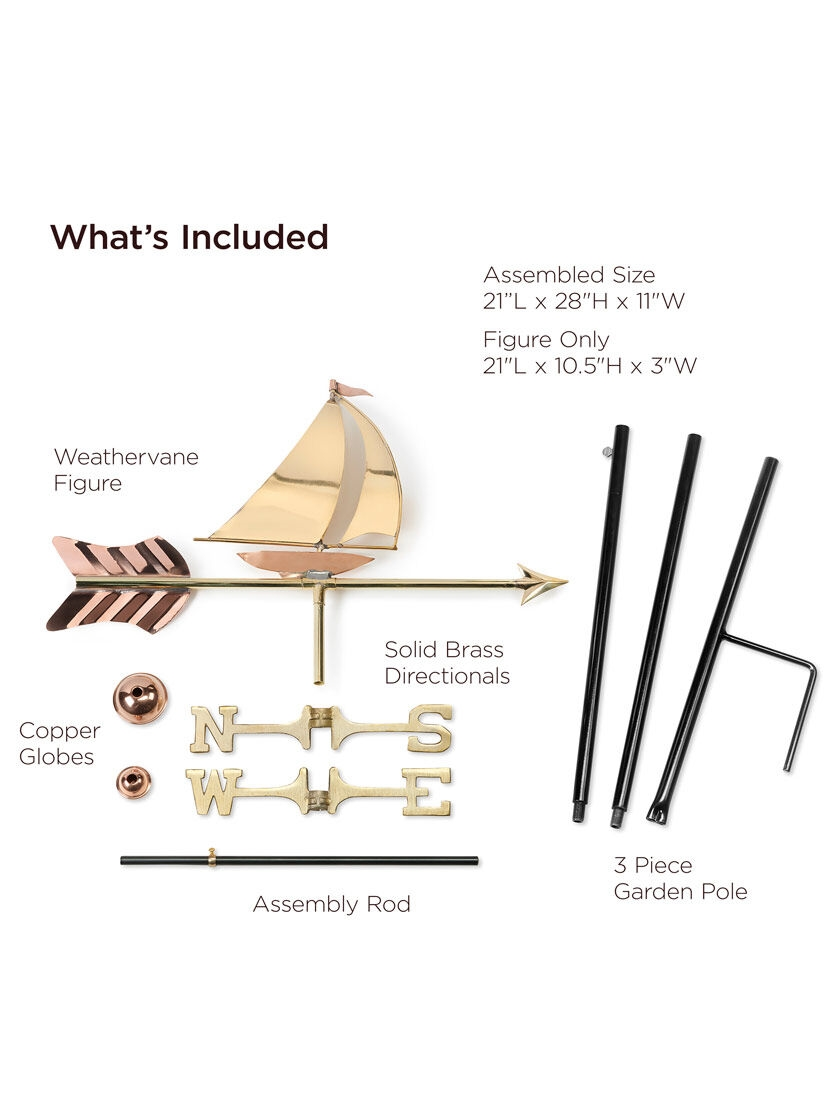 GSC Sailboat Garden Copper Weathervane With Pole - Image 3