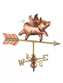 GSC Flying Pig Cottage Copper Weathervane With Roof Mount