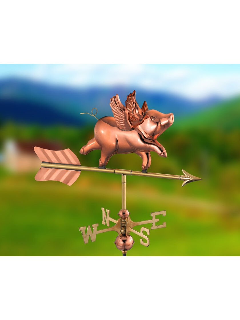 GSC Flying Pig Cottage Copper Weathervane With Roof Mount - Image 2