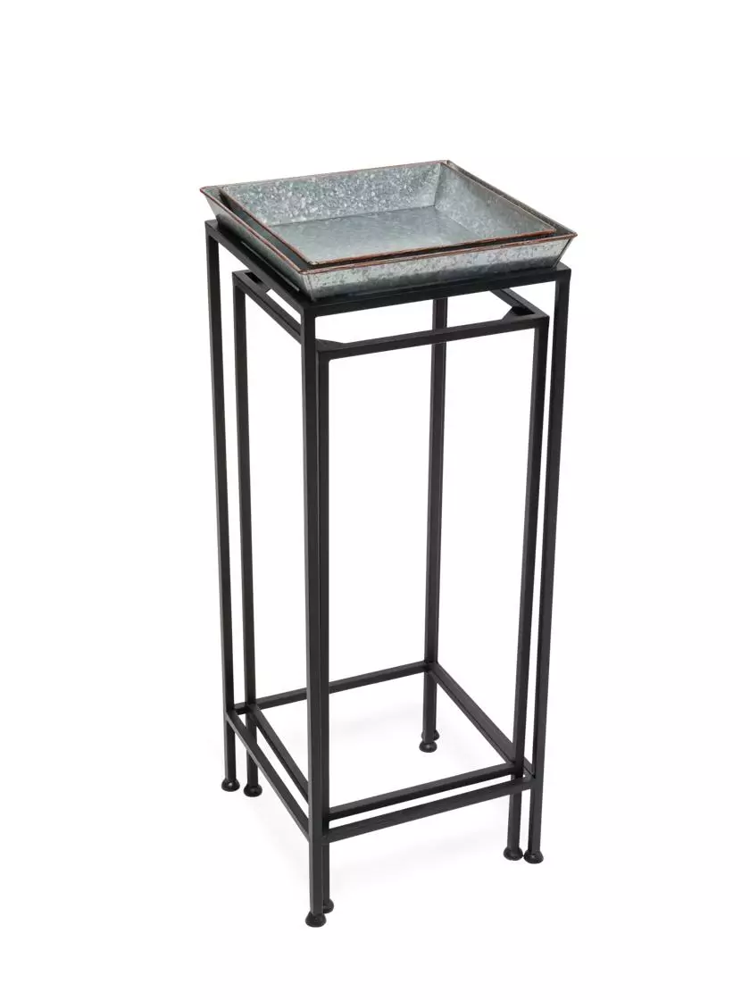 GSC Square Nesting Plant Stands With Galvanized Trays, Set Of 2 - Image 2