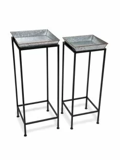 GSC Square Nesting Plant Stands With Galvanized Trays, Set Of 2