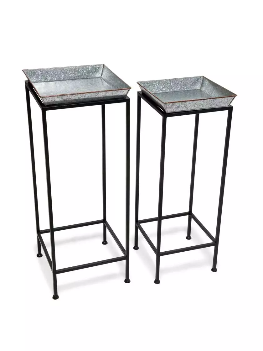 GSC Square Nesting Plant Stands With Galvanized Trays, Set Of 2