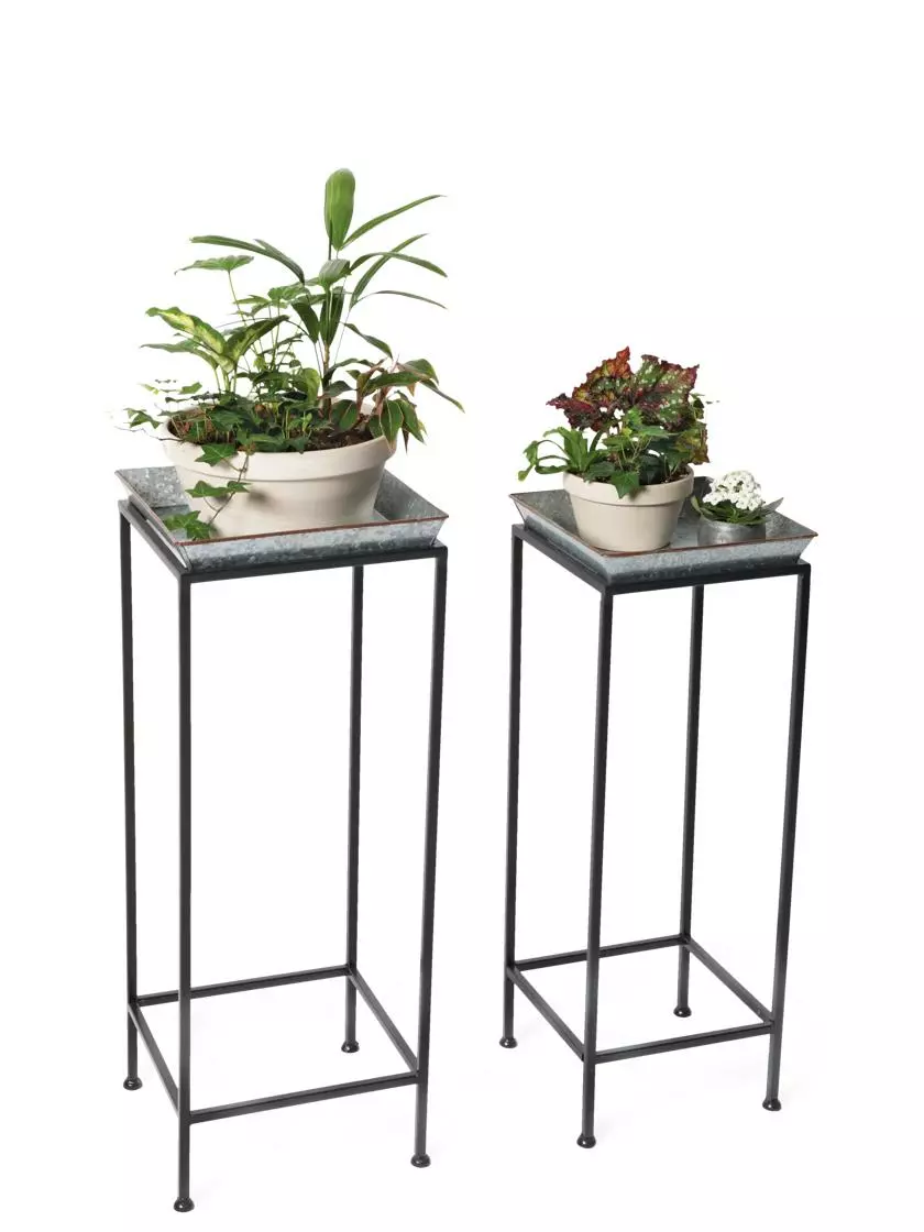 GSC Square Nesting Plant Stands With Galvanized Trays, Set Of 2 - Image 3