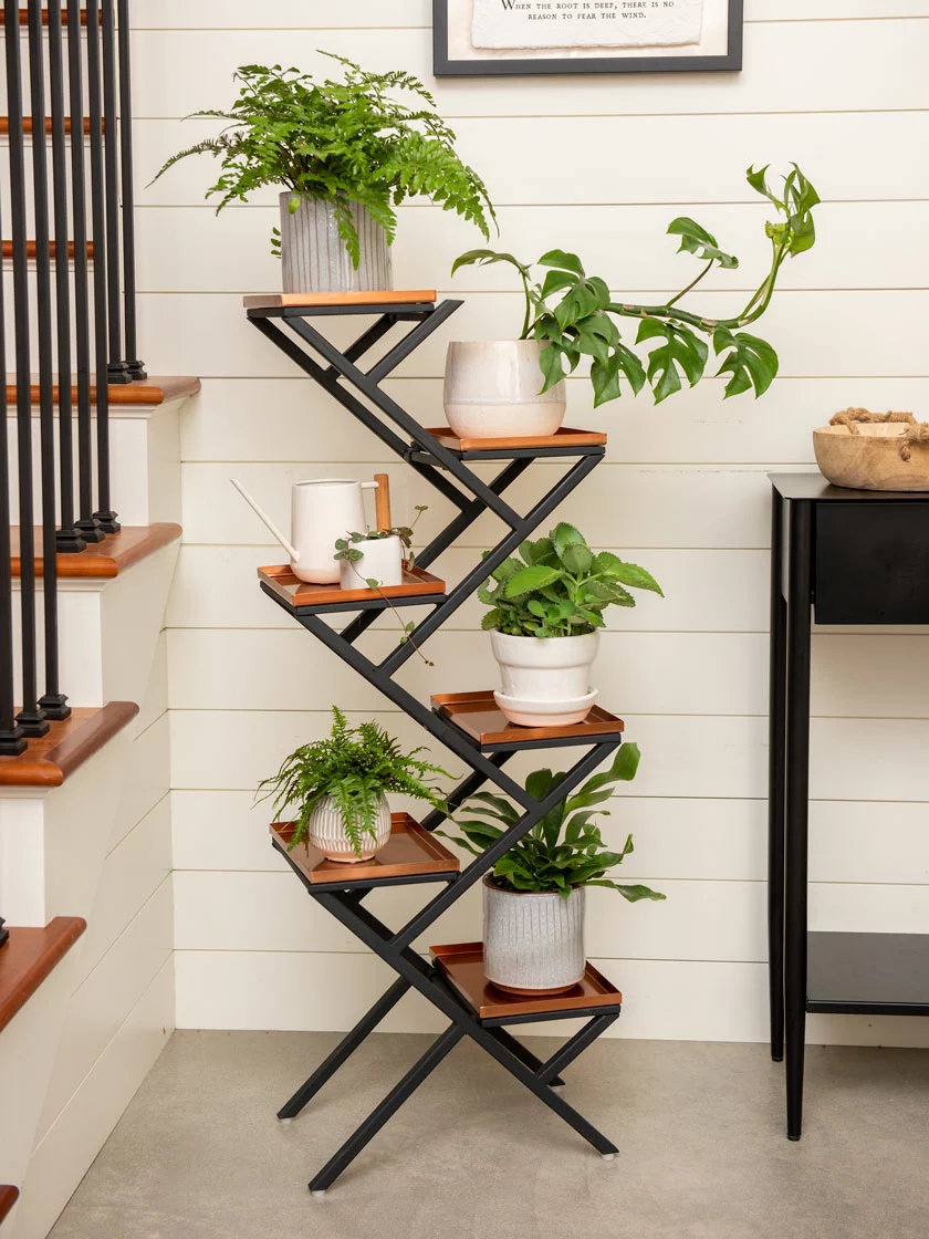 GSC Crisscross Cascading Plant Stand With Copper Trays