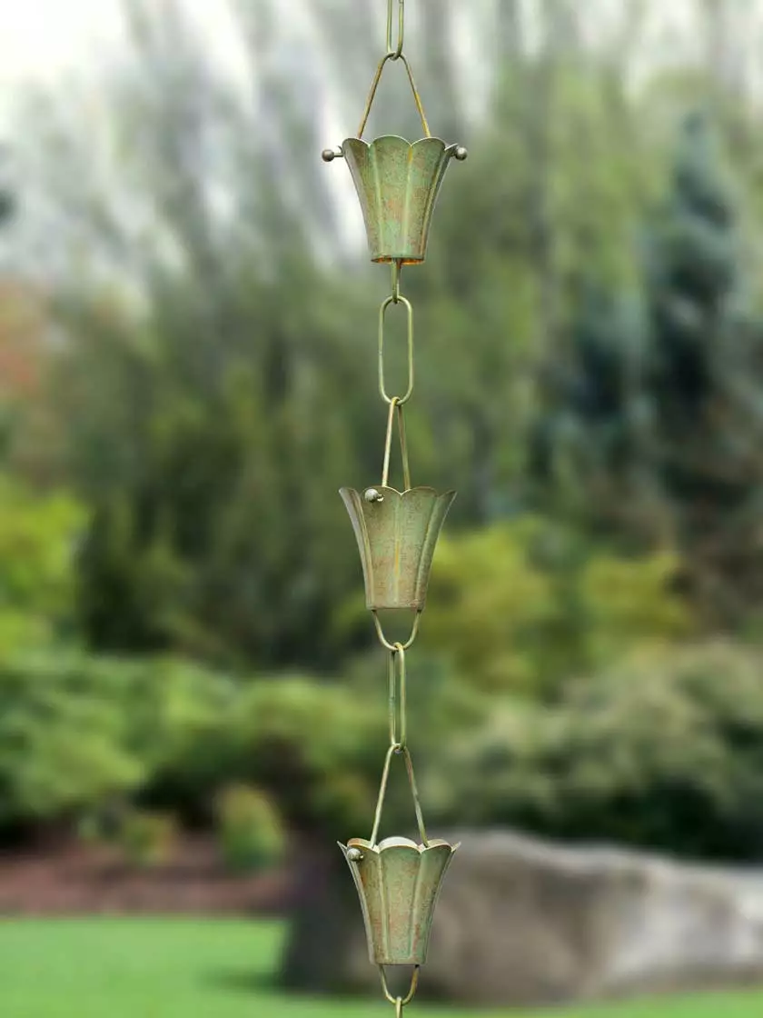 GSC Fluted Flower Pure Copper Rain Chain, 8.5'