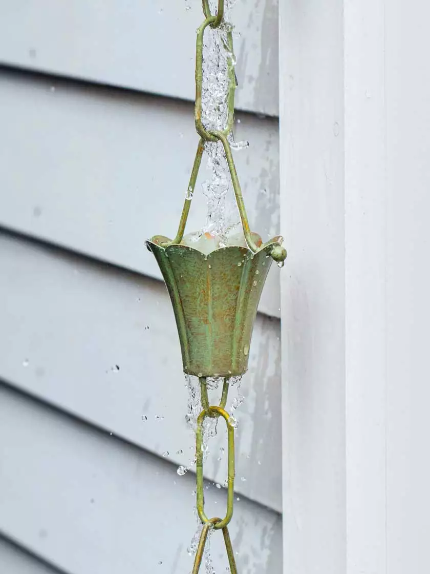 GSC Fluted Flower Pure Copper Rain Chain, 8.5' - Image 4