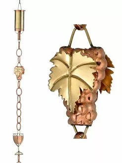 GSC Wine Bottle, Grapes & Glasses Copper Rain Chain, 9.5'
