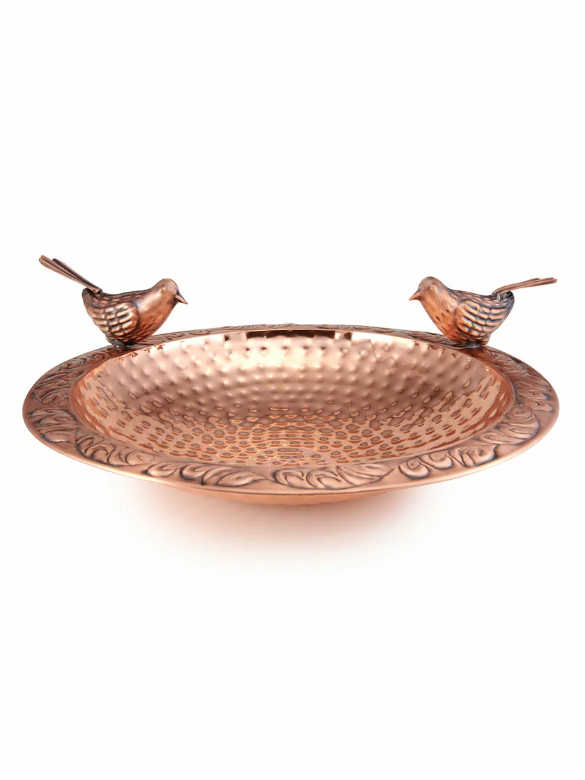 GSC Pure Copper Bird Bath With Two Copper Birds And Multipronged Garden Pole - Image 3